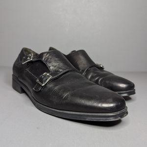 BRUNO MAGLI Black Leather Double Monk Strap Loafers